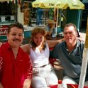 2002OCT16 AUST NT Alice Springs FLUX TrevorSonya 001  A rose between two thorns I reckon. Sonya and Fluxy grabbing a feed in the Mall.